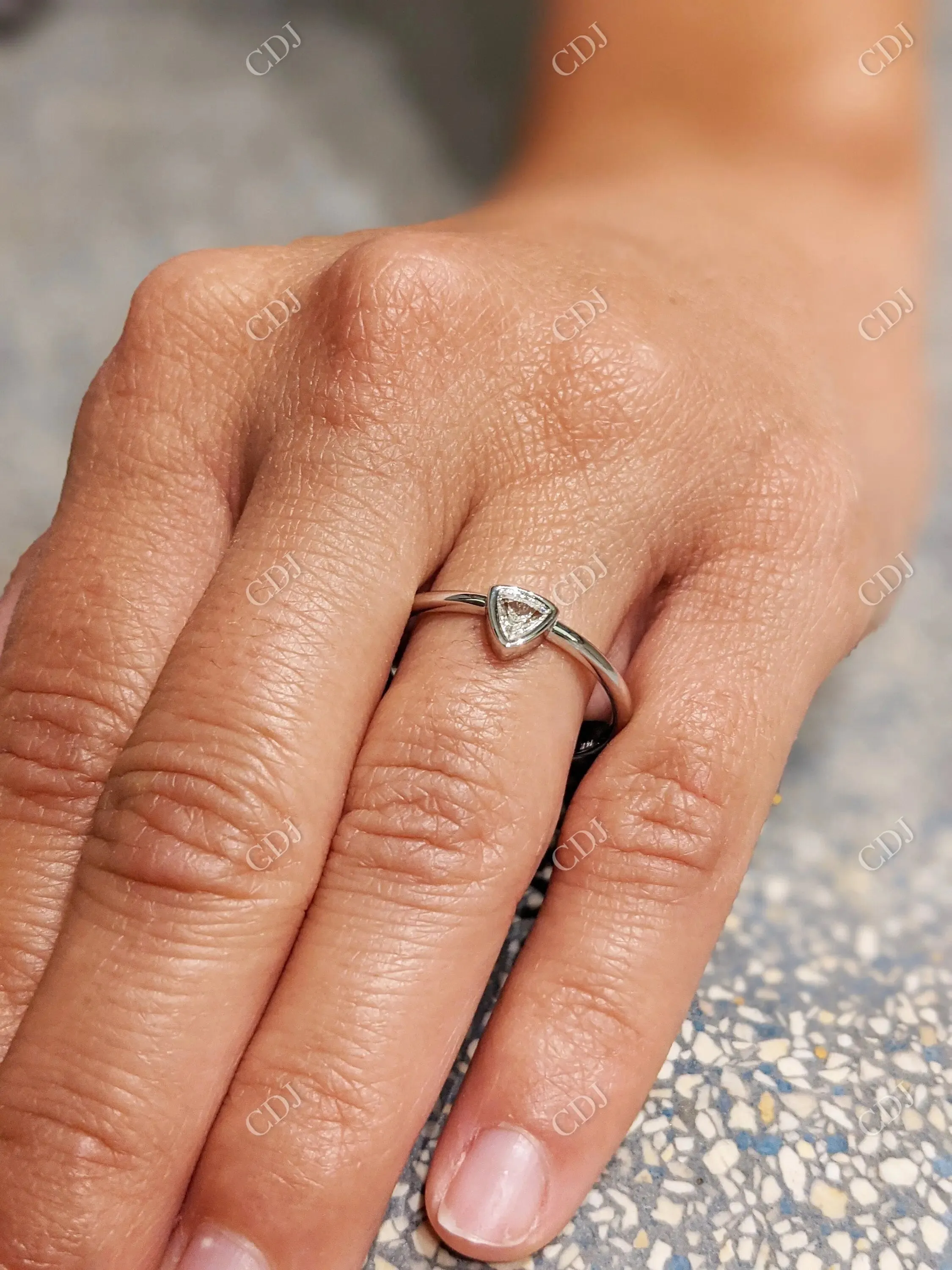 0.15CTW Trillian Shape CVD Diamond Solitaire Engagement Ring