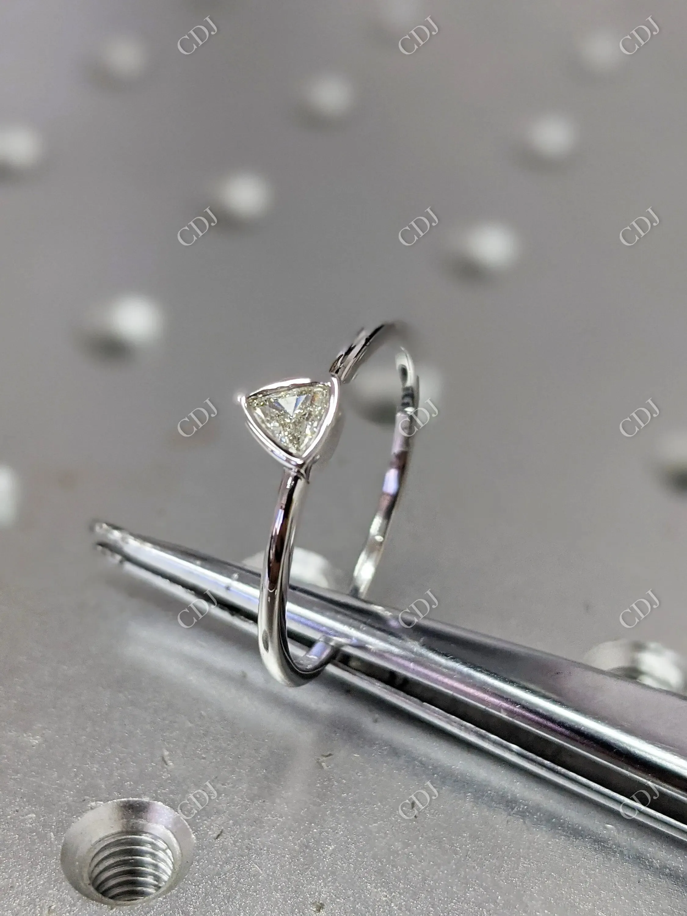 0.15CTW Trillian Shape CVD Diamond Solitaire Engagement Ring