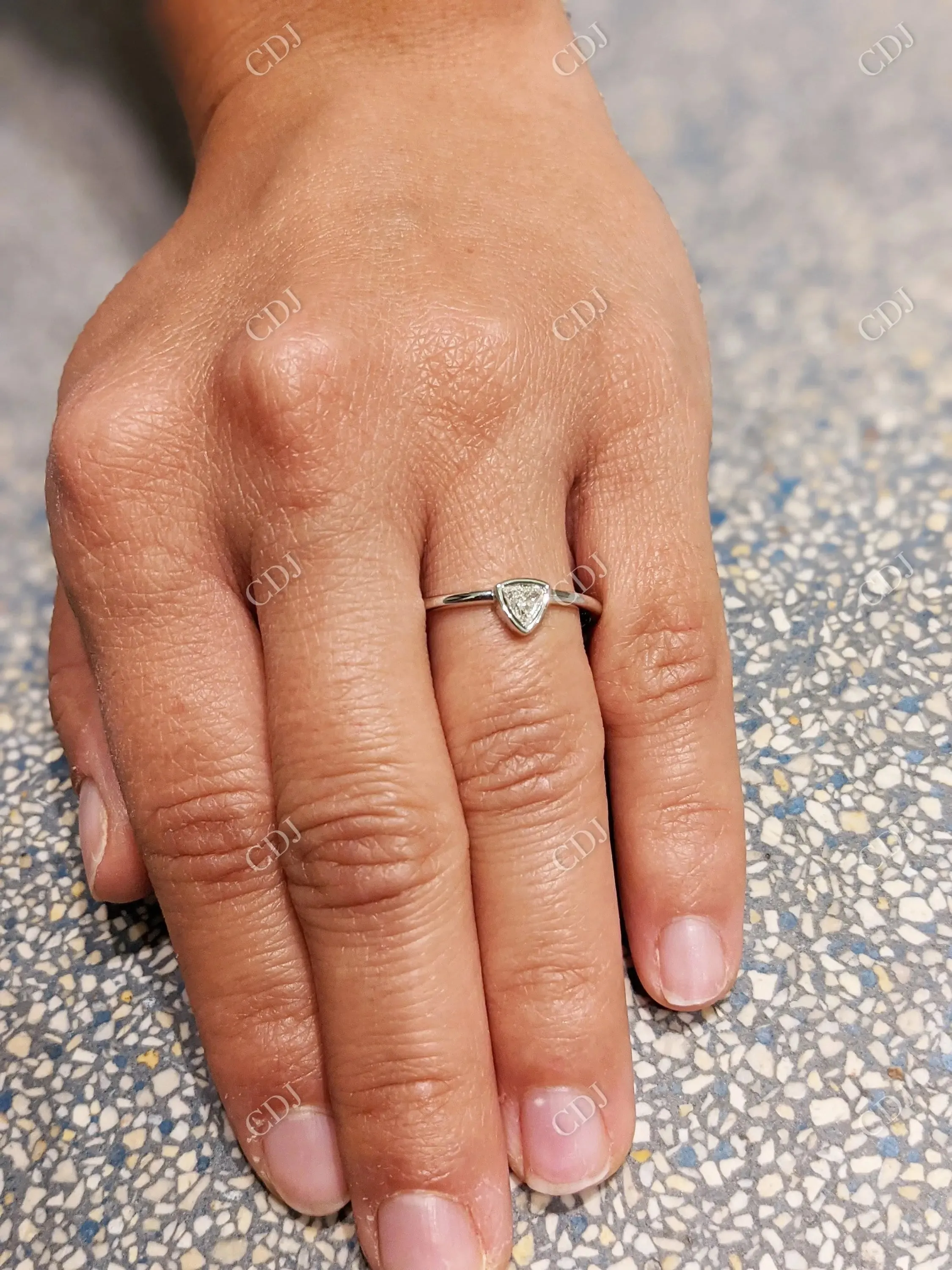 0.15CTW Trillian Shape CVD Diamond Solitaire Engagement Ring