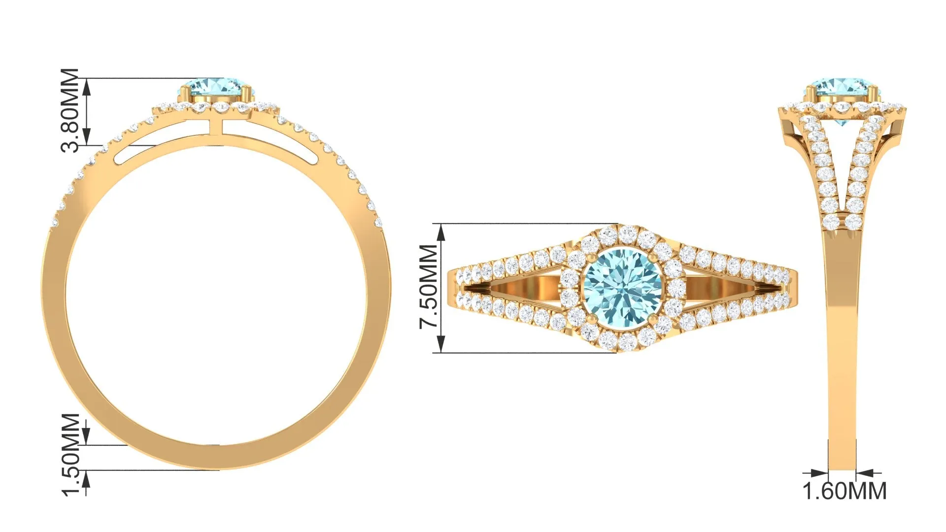 1 CT Aquamarine and Diamond Split Shank Engagement Ring