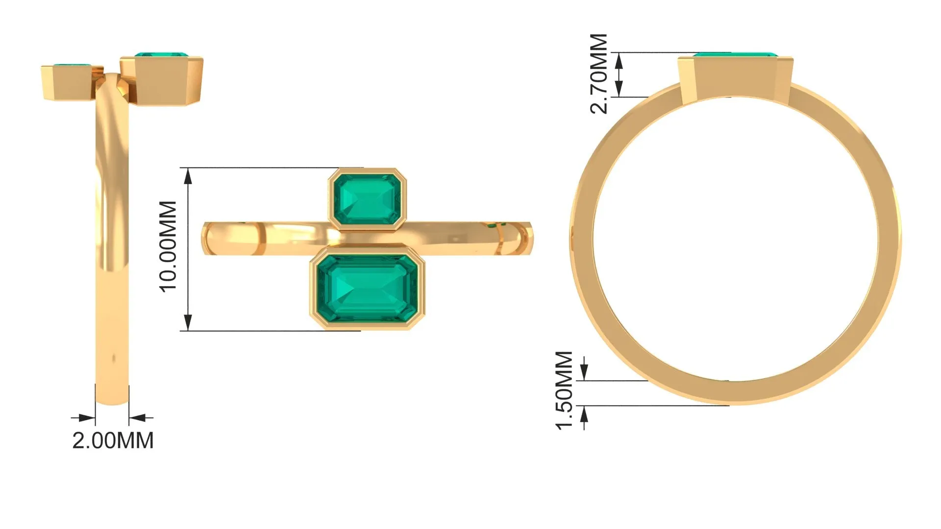 1 CT Moi Et Toi Emerald Cut Emerald Two Stone Engagement Ring