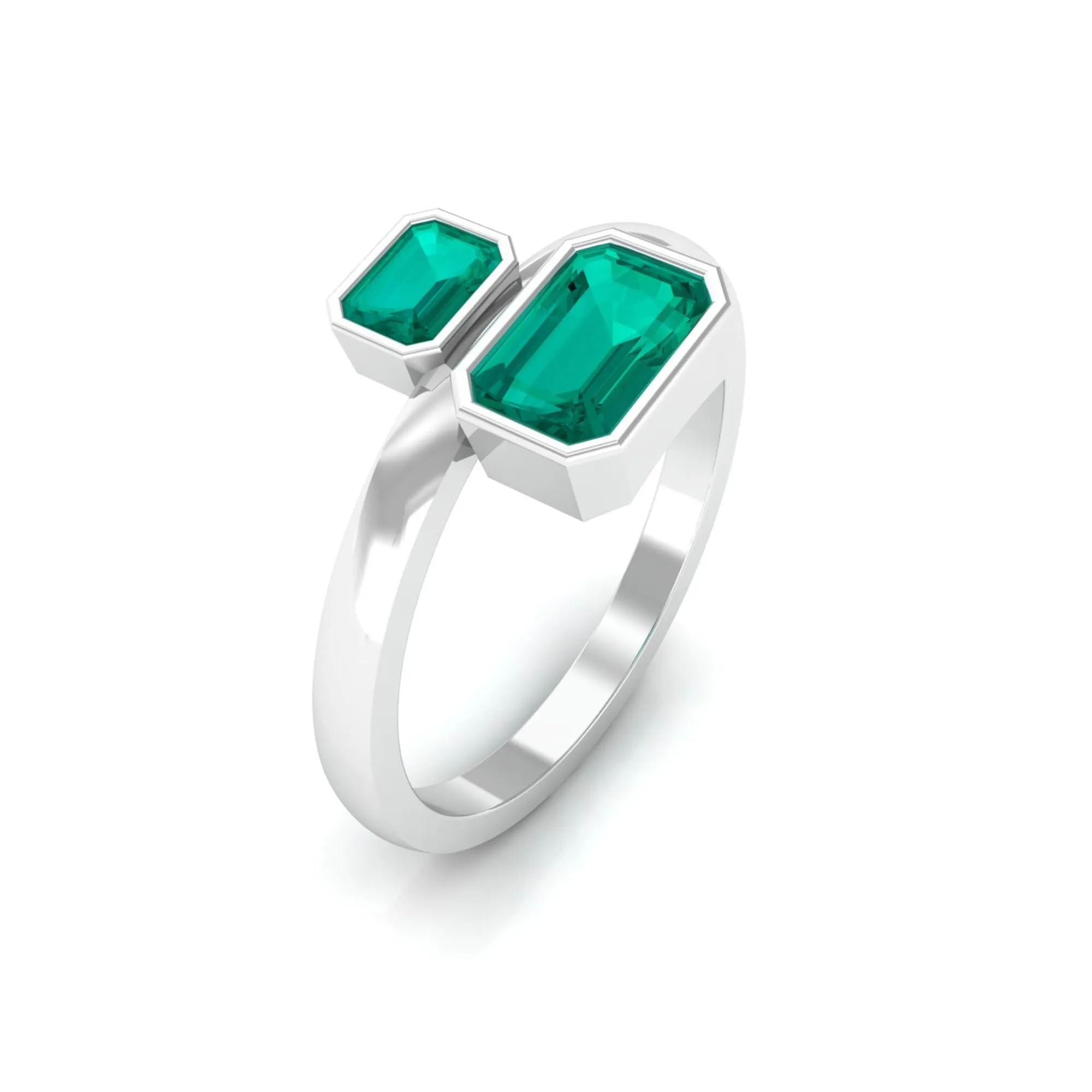1 CT Moi Et Toi Emerald Cut Emerald Two Stone Engagement Ring