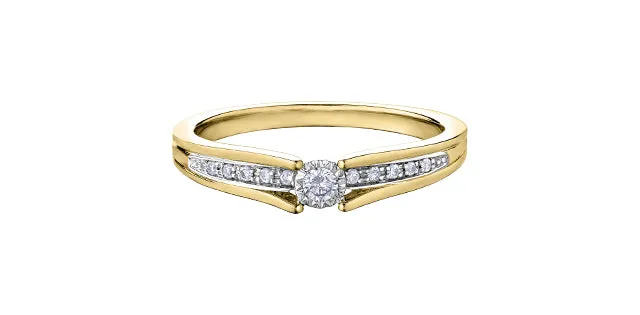 10K Yellow/White Gold Centre Diamond and Shoulder Engagement Ring