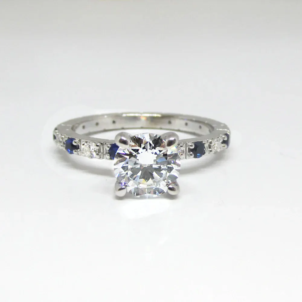 1.20 carat Diamond Engagement Ring with Sapphires in 14K White Gold