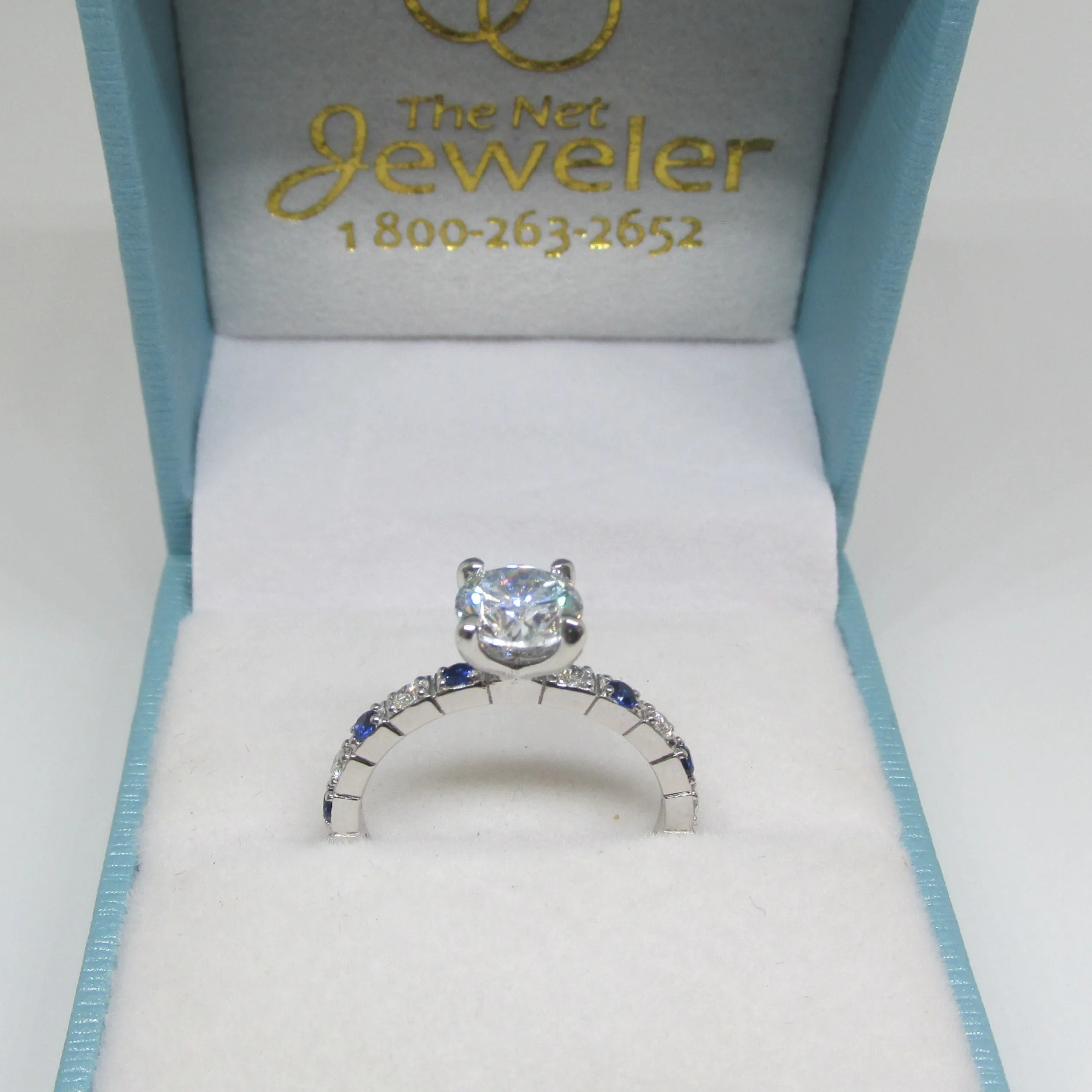 1.20 carat Diamond Engagement Ring with Sapphires in 14K White Gold