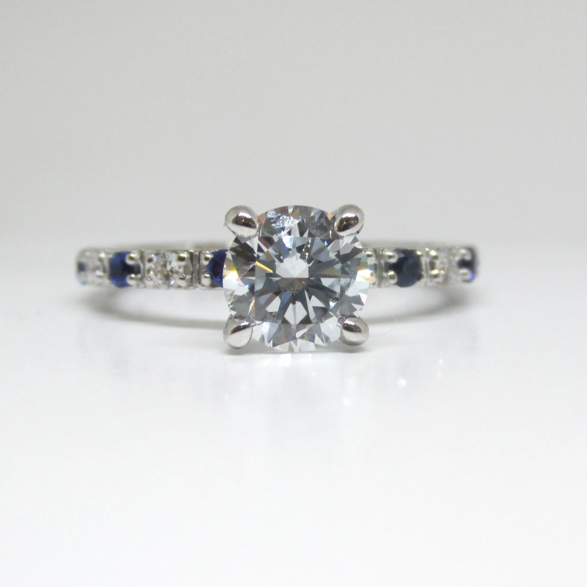 1.20 carat Diamond Engagement Ring with Sapphires in 14K White Gold