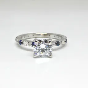 1.20 carat Diamond Engagement Ring with Sapphires in 14K White Gold