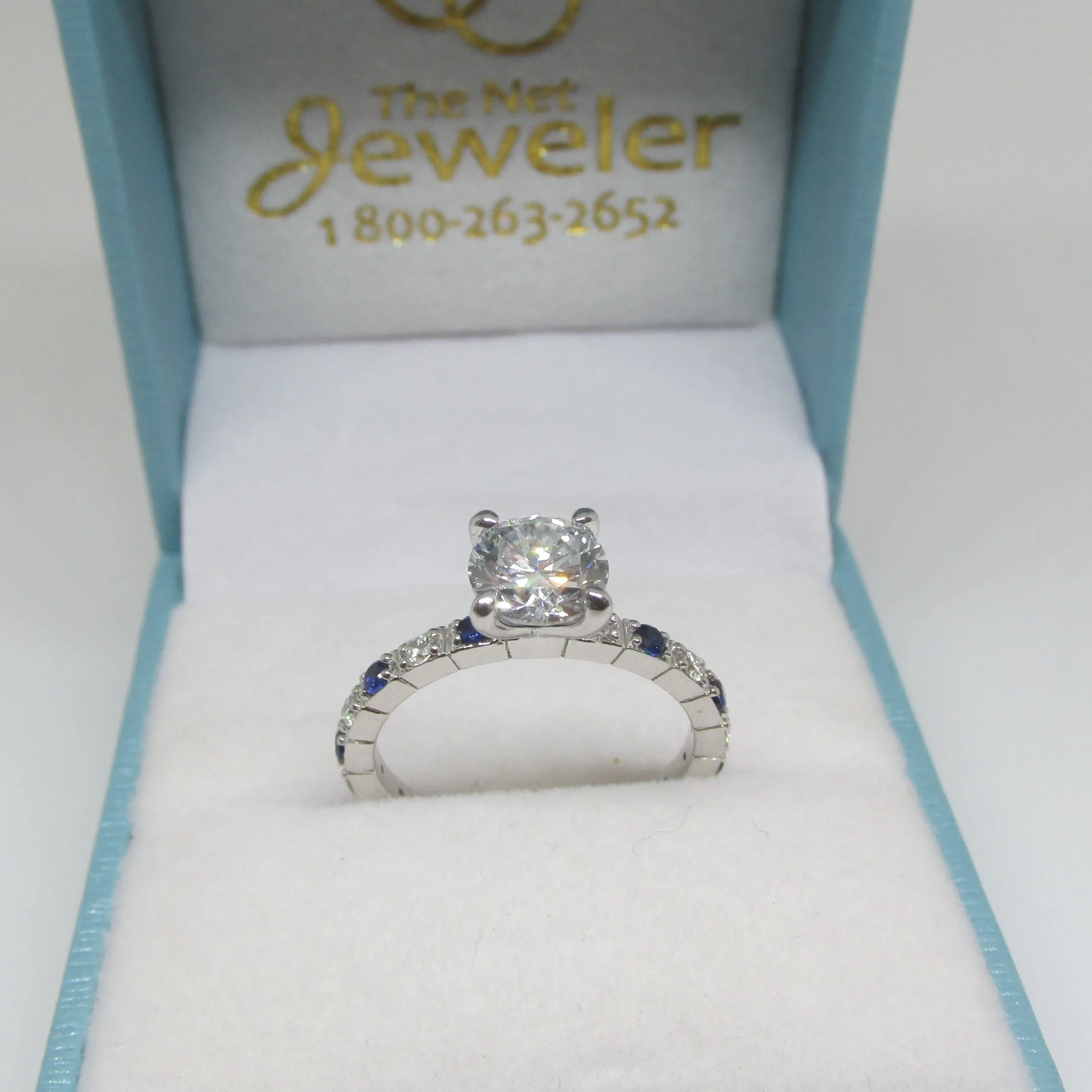 1.20 carat Diamond Engagement Ring with Sapphires in 14K White Gold