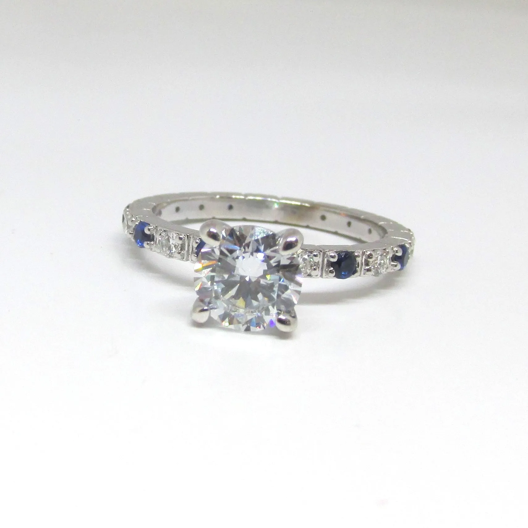 1.20 carat Diamond Engagement Ring with Sapphires in 14K White Gold