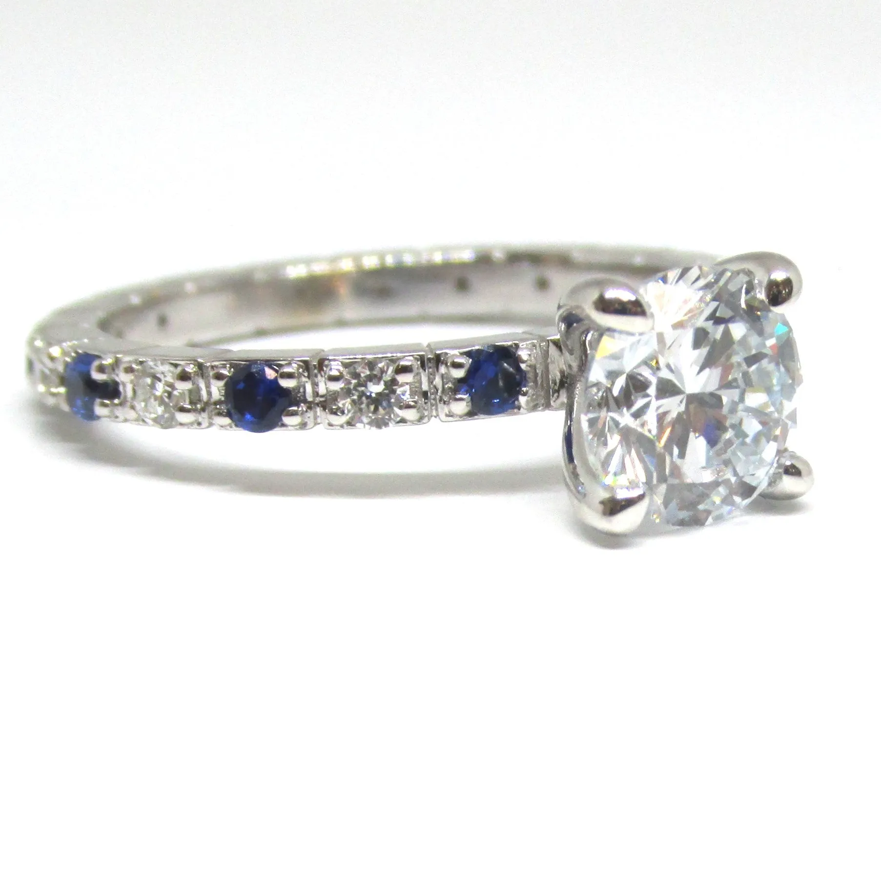 1.20 carat Diamond Engagement Ring with Sapphires in 14K White Gold