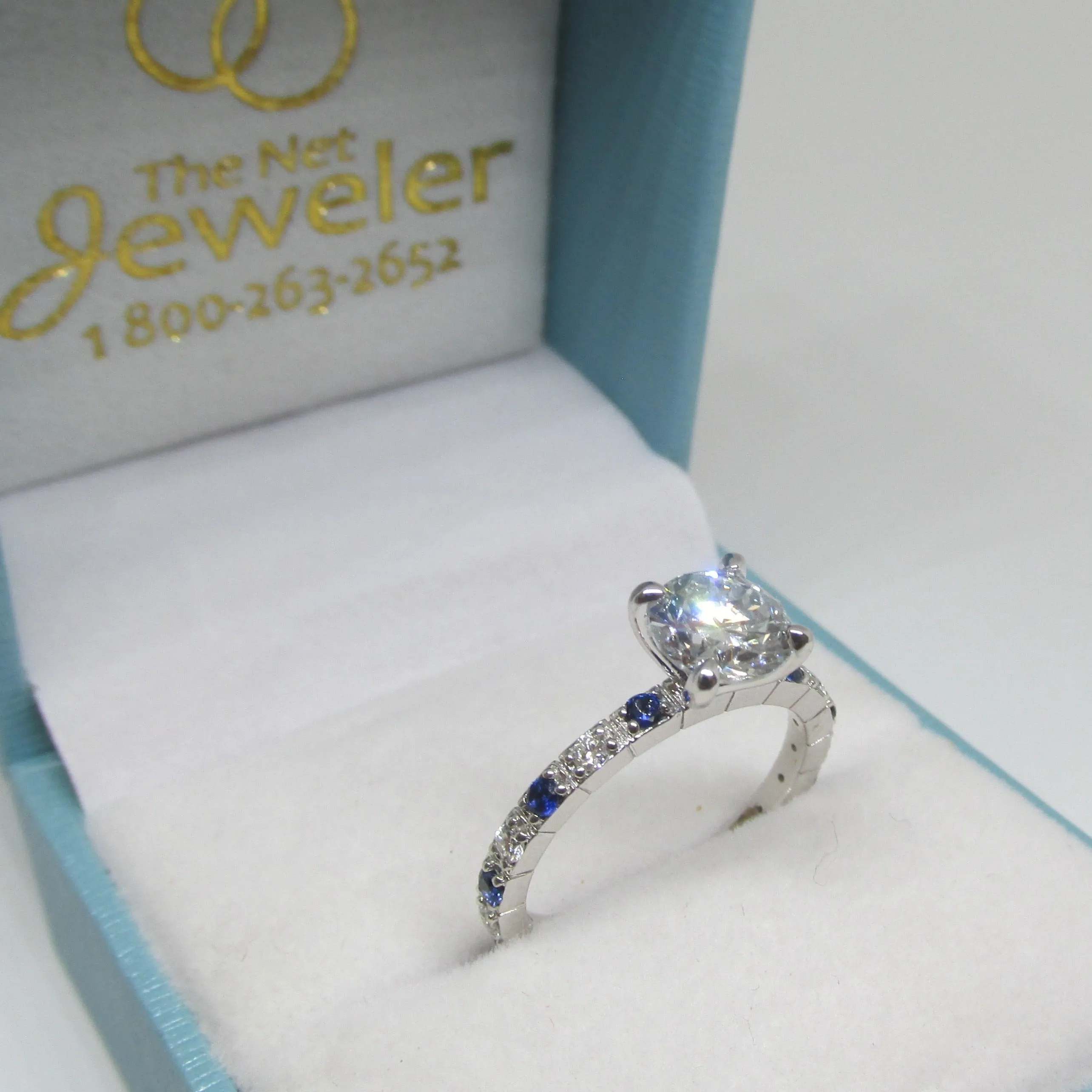 1.20 carat Diamond Engagement Ring with Sapphires in 14K White Gold