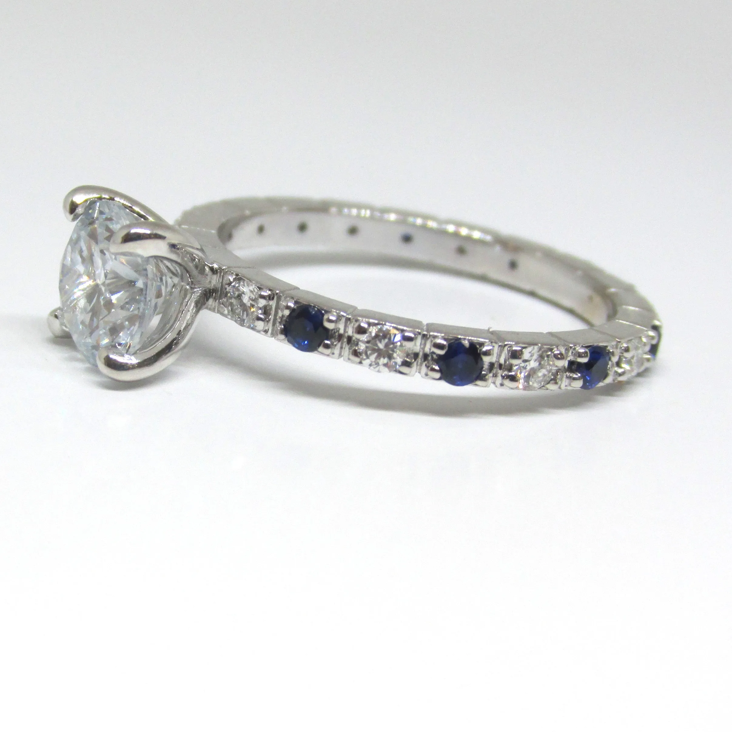 1.20 carat Diamond Engagement Ring with Sapphires in 14K White Gold
