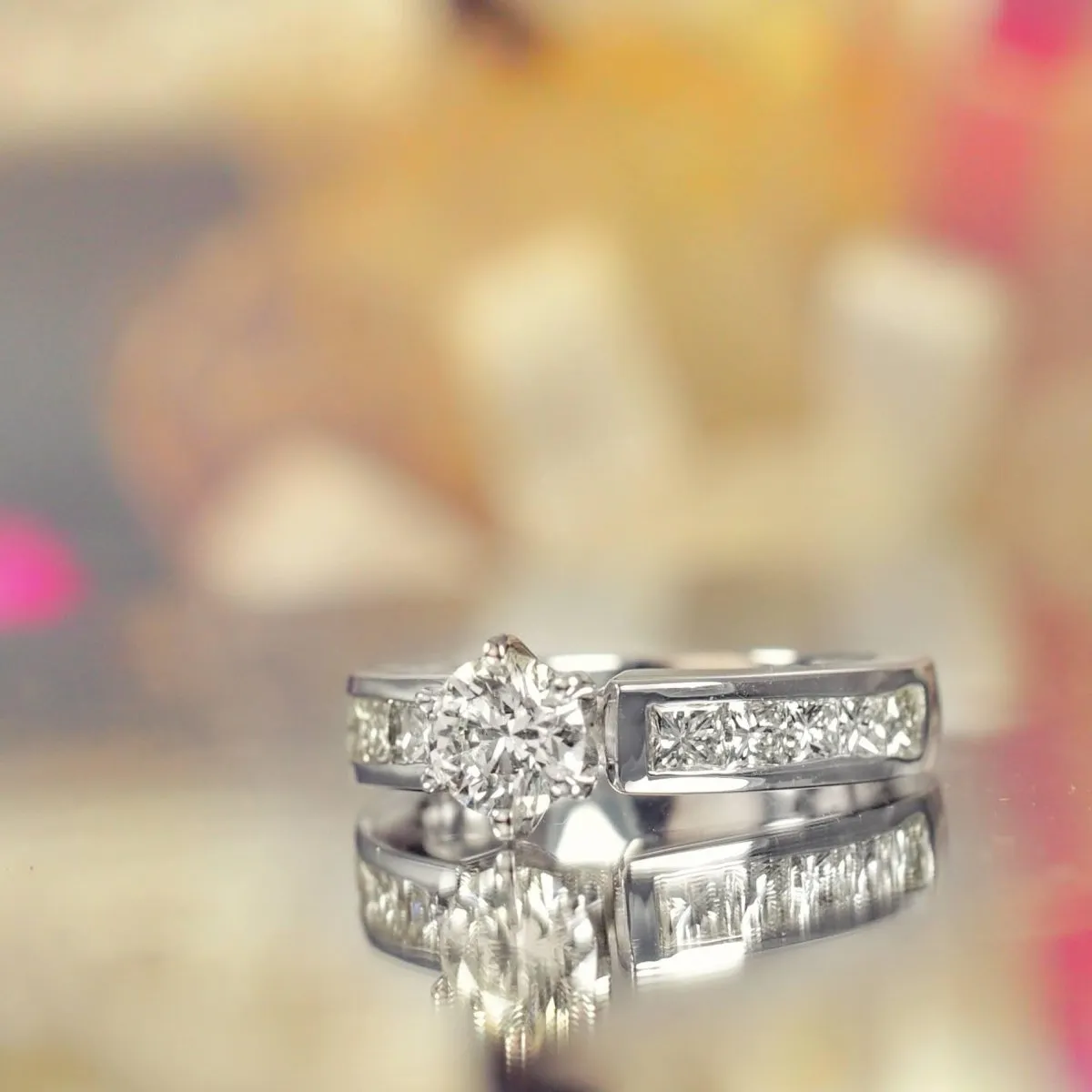 1.25-2.40 CT Princess & Round Cut Diamonds - Engagement Ring