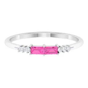 1/4 CT Pink Sapphire and Diamond Stackable Ring