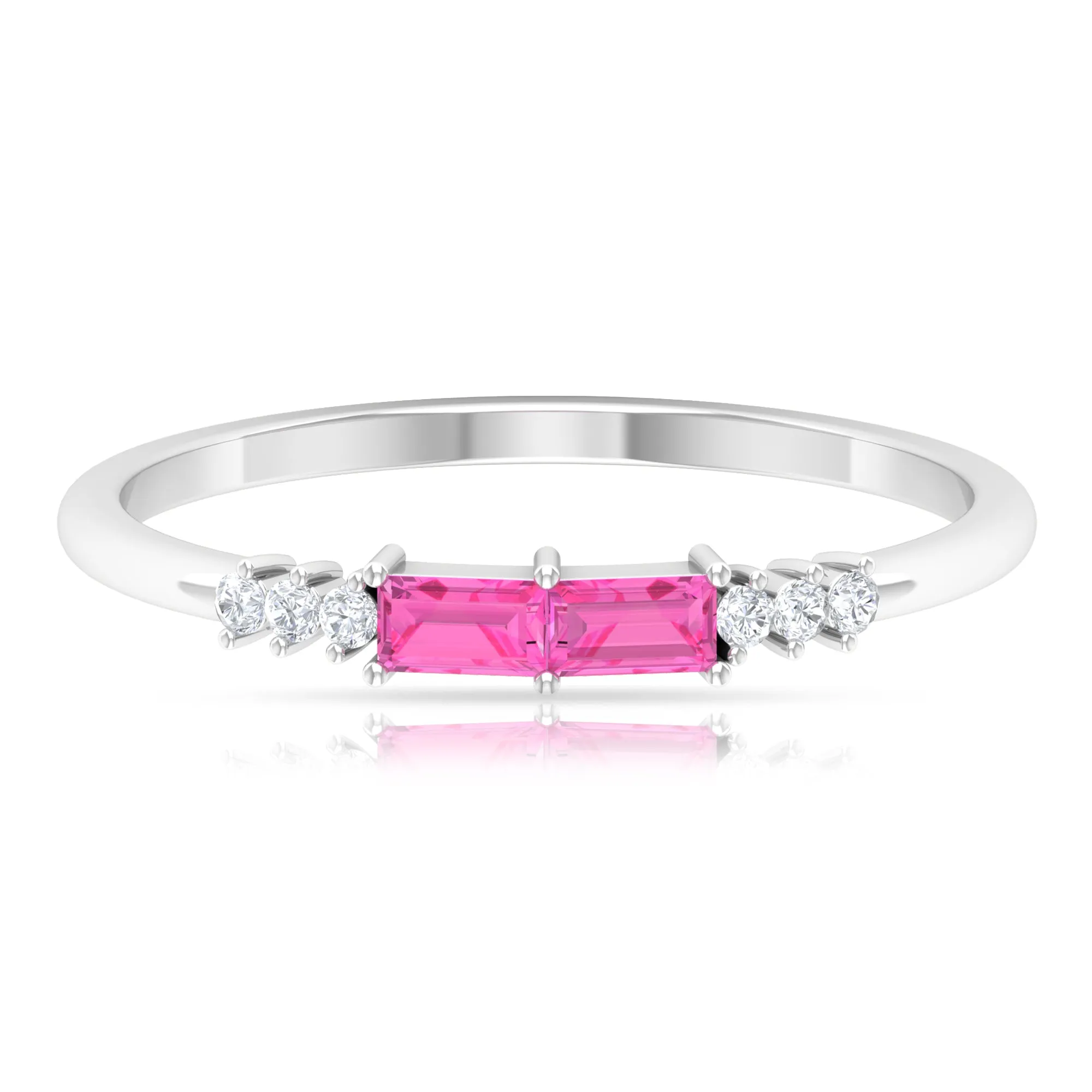 1/4 CT Pink Sapphire and Diamond Stackable Ring