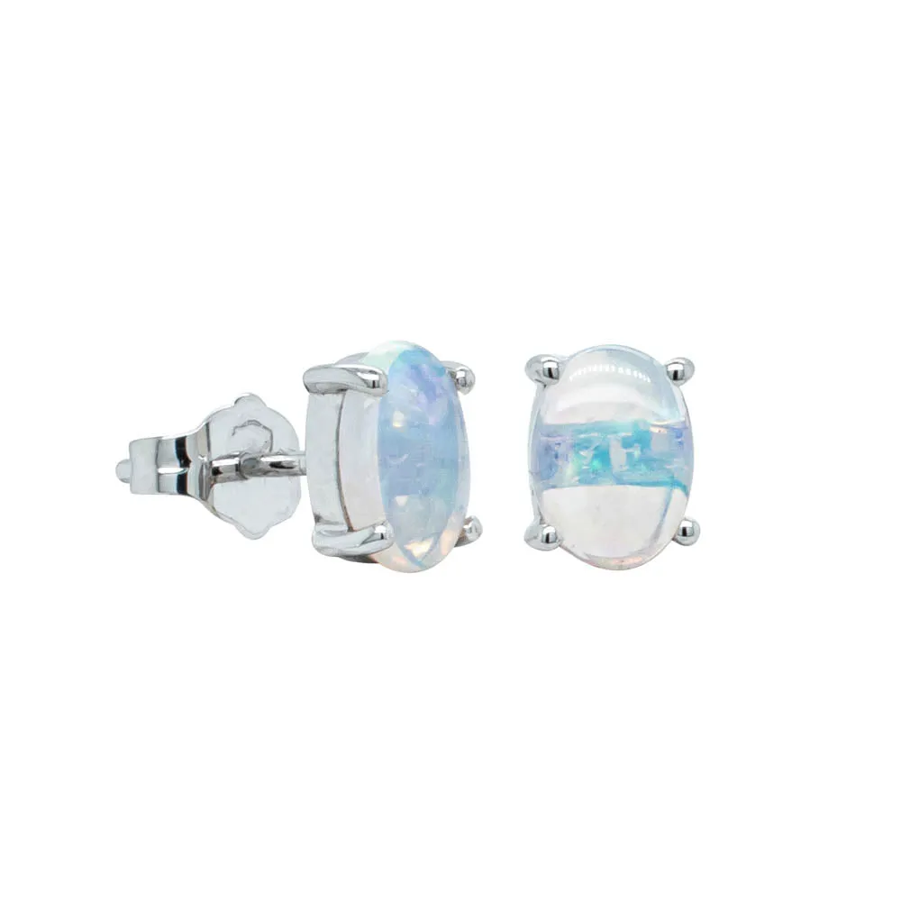 14ct White Gold Opal Stud Earrings