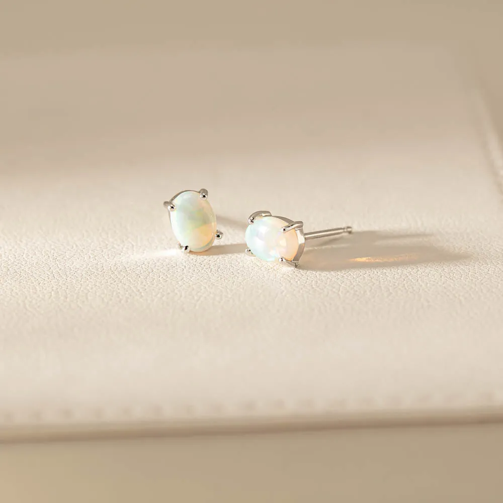 14ct White Gold Opal Stud Earrings