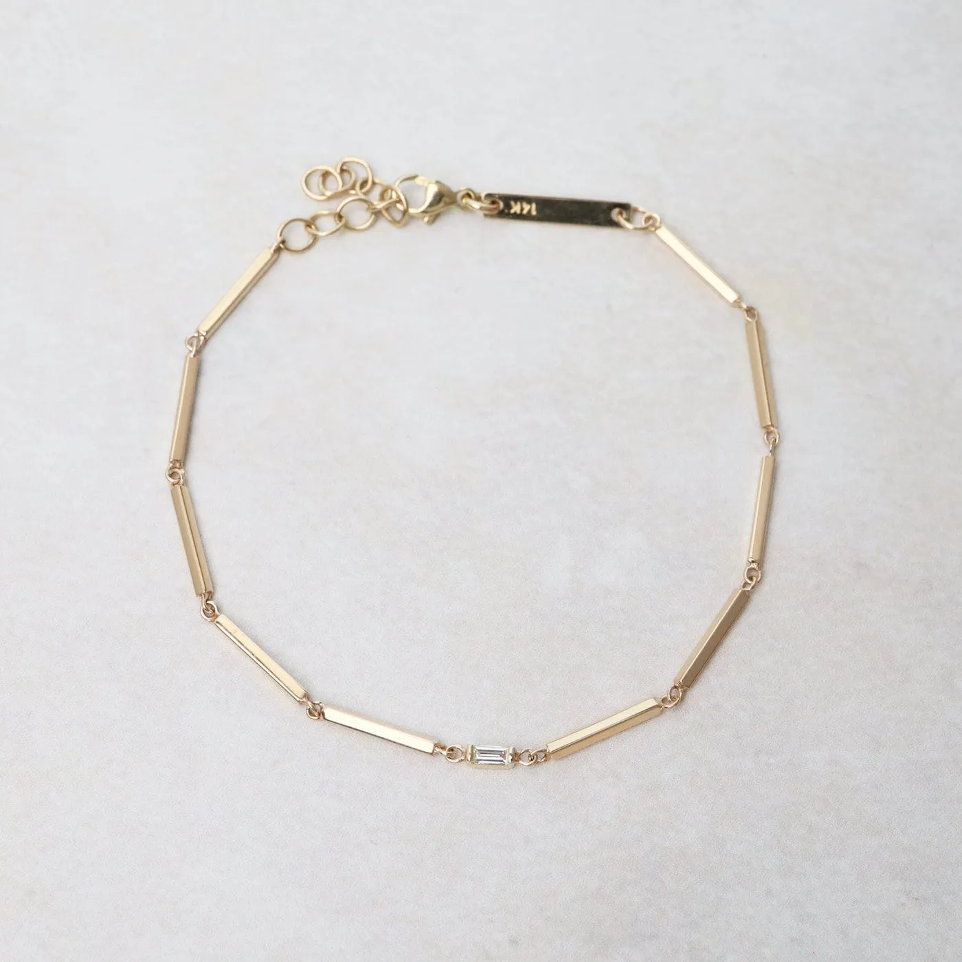 14k Baguette Diamond & Square Bar Chain Bracelet