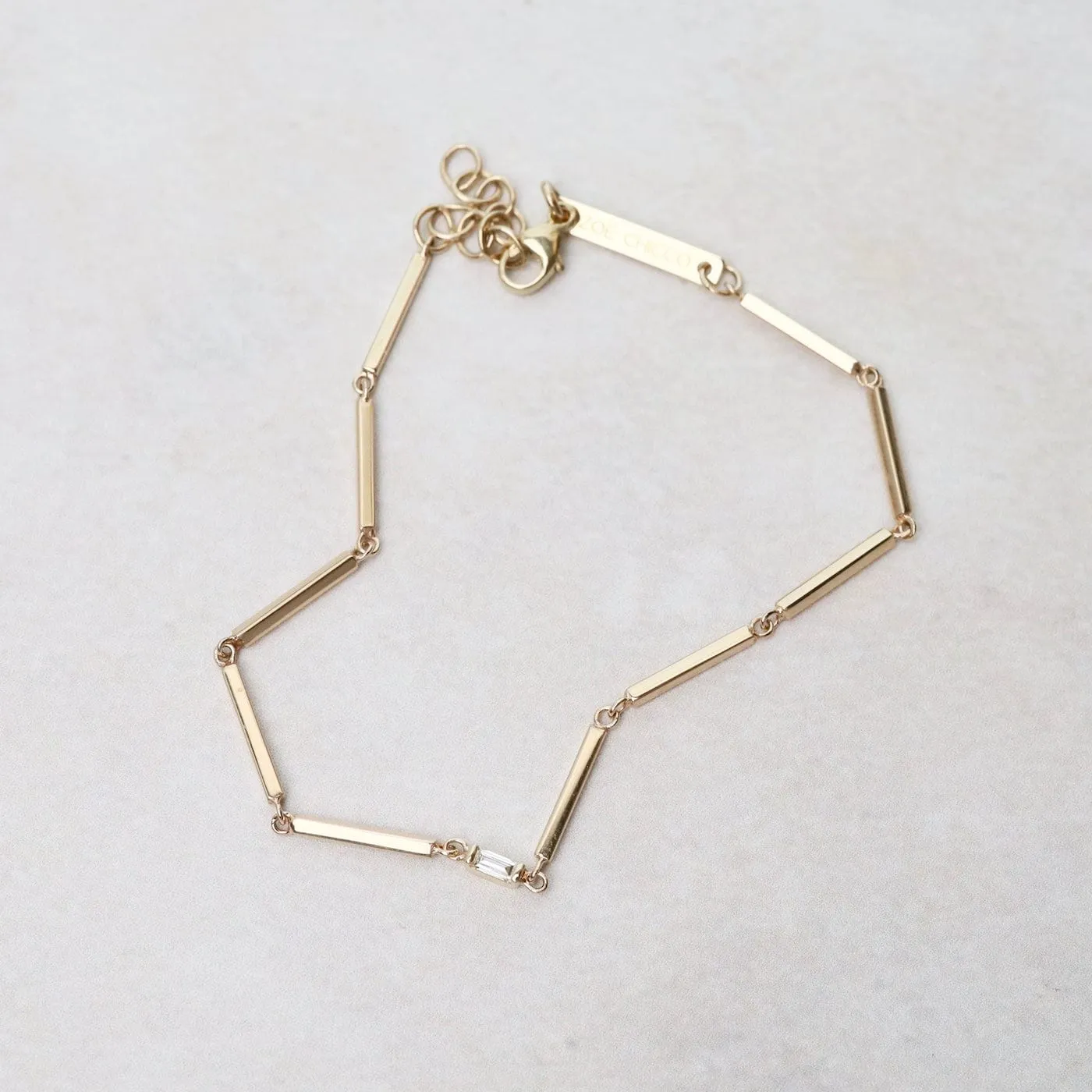 14k Baguette Diamond & Square Bar Chain Bracelet