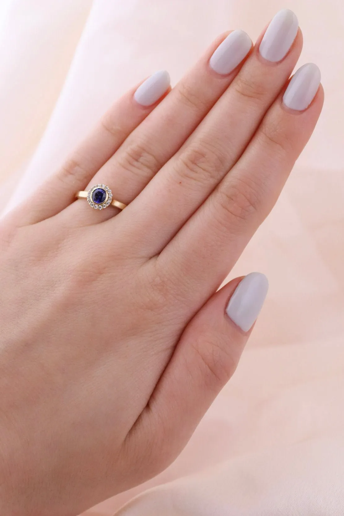 14K Evil Eye Blue Sapphire Halo Ring
