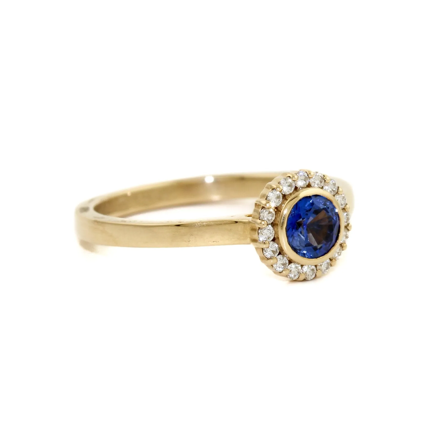 14K Evil Eye Blue Sapphire Halo Ring