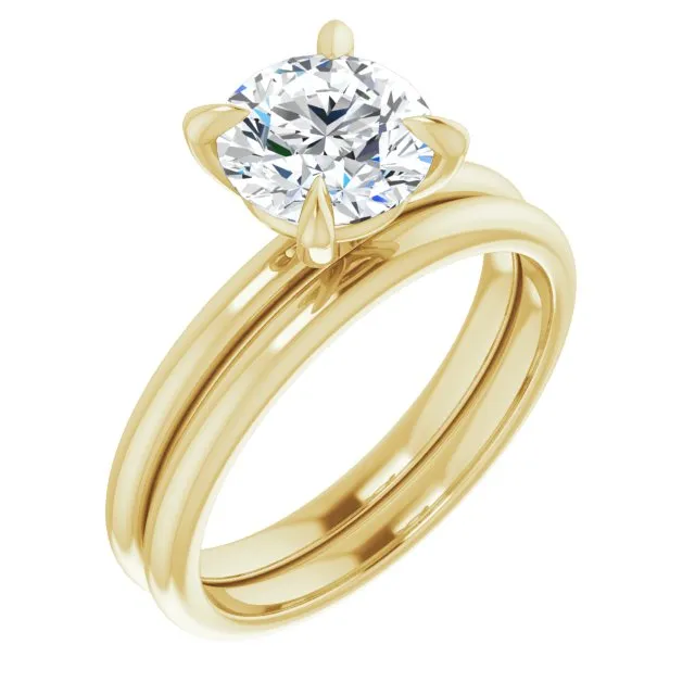 14K Gold 4 Claw Prongs Solitaire Engagement Ring with Round Lab Grown Emerald