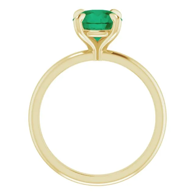 14K Gold 4 Claw Prongs Solitaire Engagement Ring with Round Lab Grown Emerald