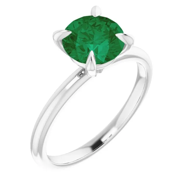 14K Gold 4 Claw Prongs Solitaire Engagement Ring with Round Lab Grown Emerald