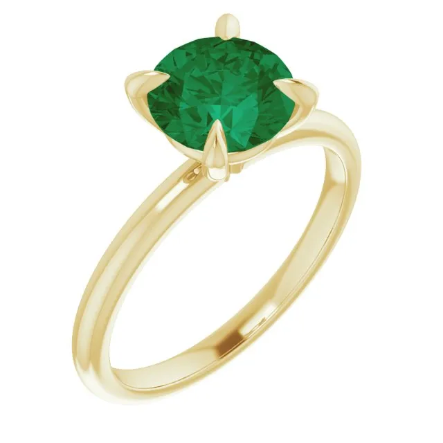14K Gold 4 Claw Prongs Solitaire Engagement Ring with Round Lab Grown Emerald