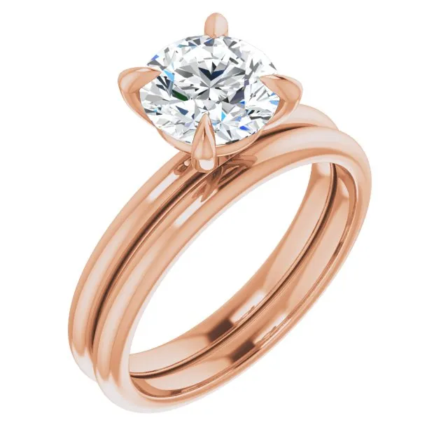 14K Gold 4 Claw Prongs Solitaire Engagement Ring with Round Lab Grown Emerald