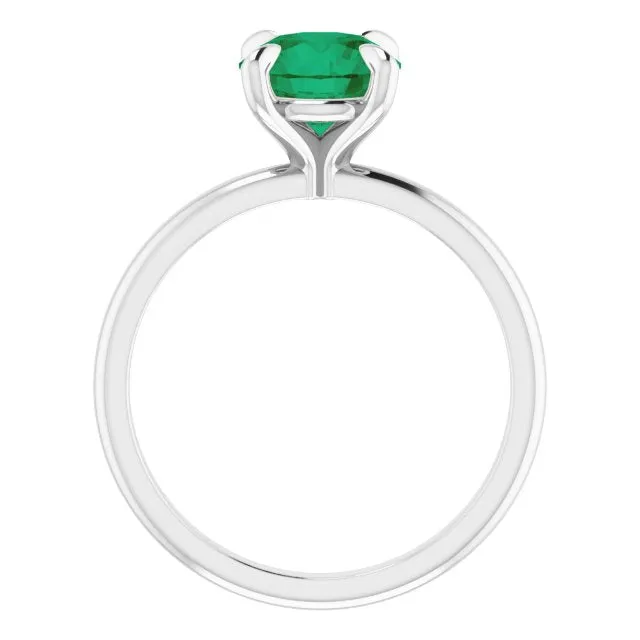 14K Gold 4 Claw Prongs Solitaire Engagement Ring with Round Lab Grown Emerald
