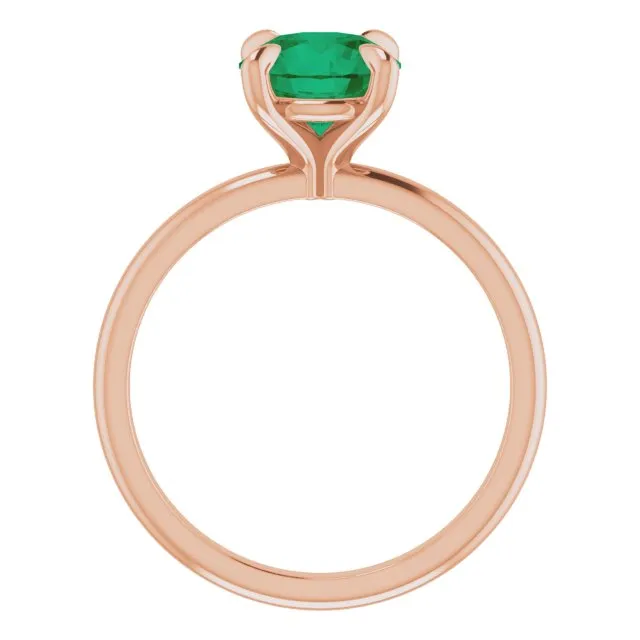 14K Gold 4 Claw Prongs Solitaire Engagement Ring with Round Lab Grown Emerald