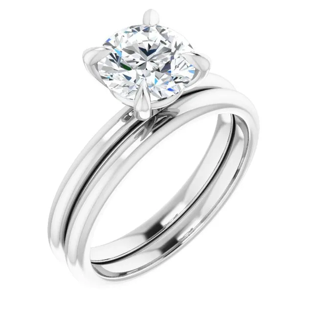 14K Gold 4 Claw Prongs Solitaire Engagement Ring with Round Lab Grown Emerald