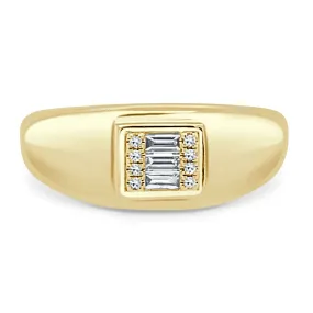 14k Gold & Baguette Diamond Signet Ring - 0.11ct