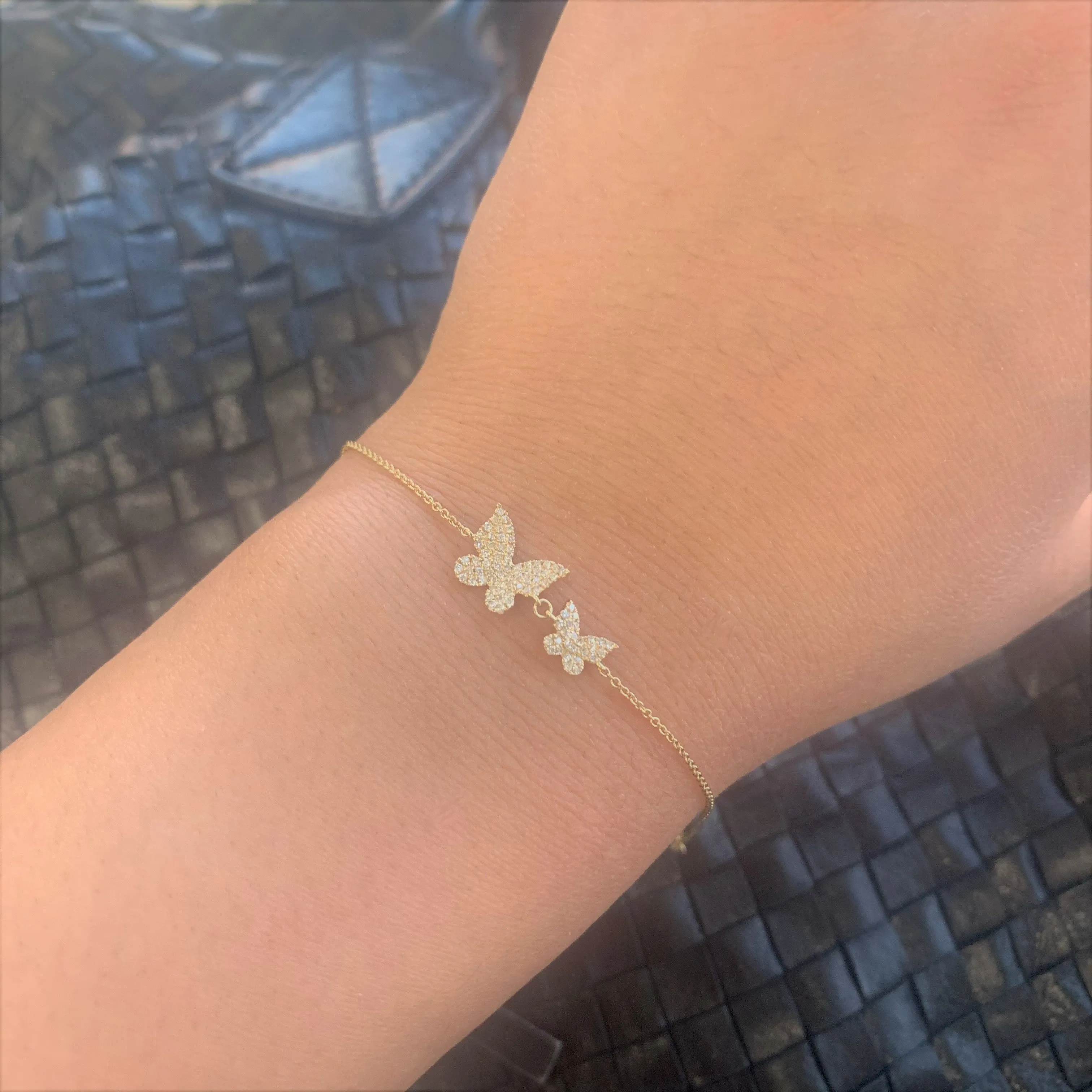 14k Gold & Diamond Double Butterfly Bracelet - 0.21ct