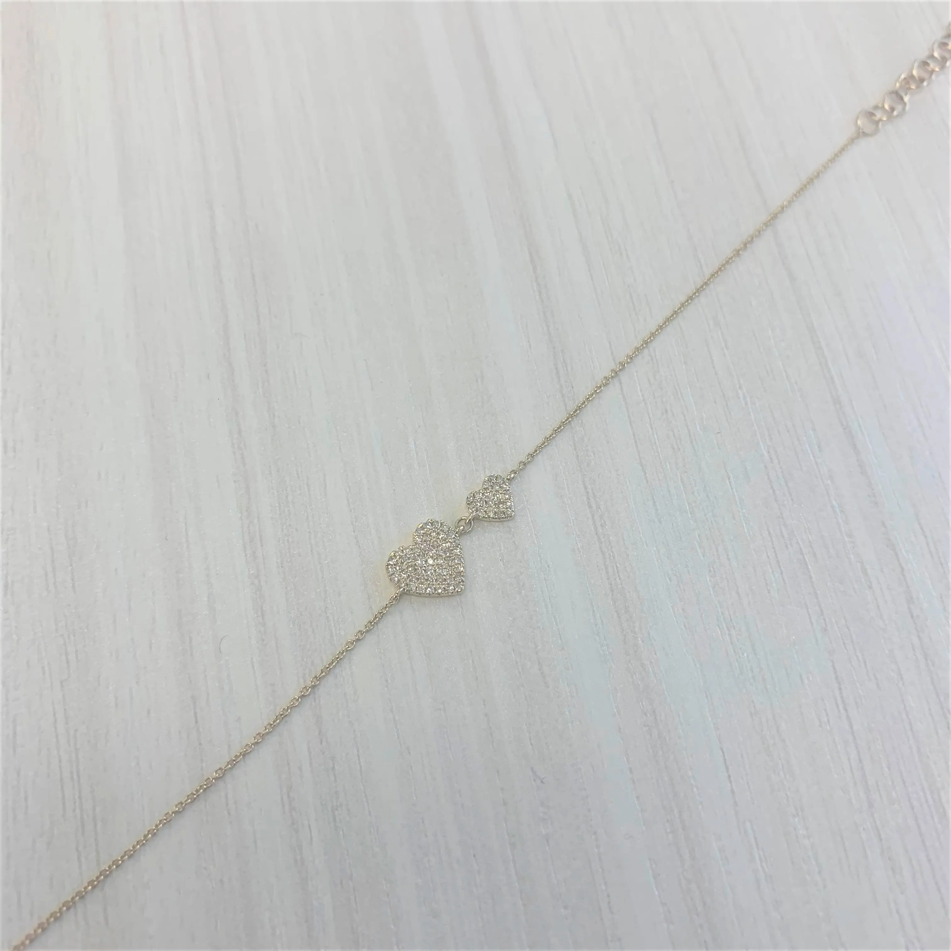 14k Gold & Diamond Double Heart Bracelet - 0.21ct