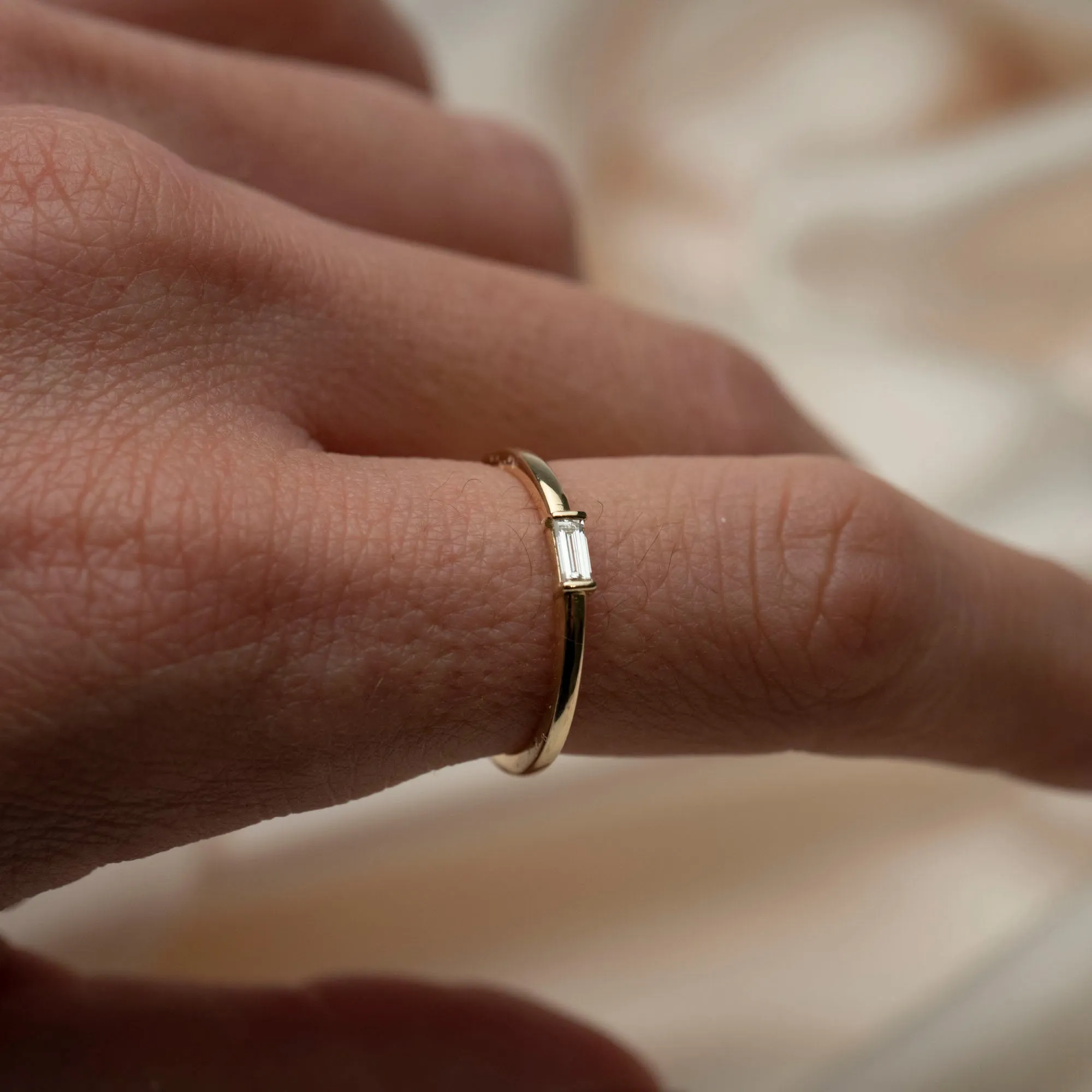 14k Gold Baguette Solitaire Ring