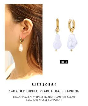 14K Gold Dipped Pearl Huggie Earrings