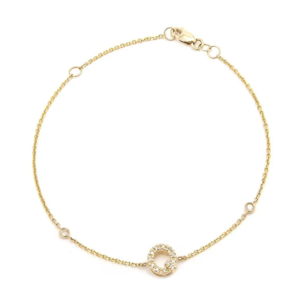 14K Gold Initial "Q" Bracelet With Diamonds