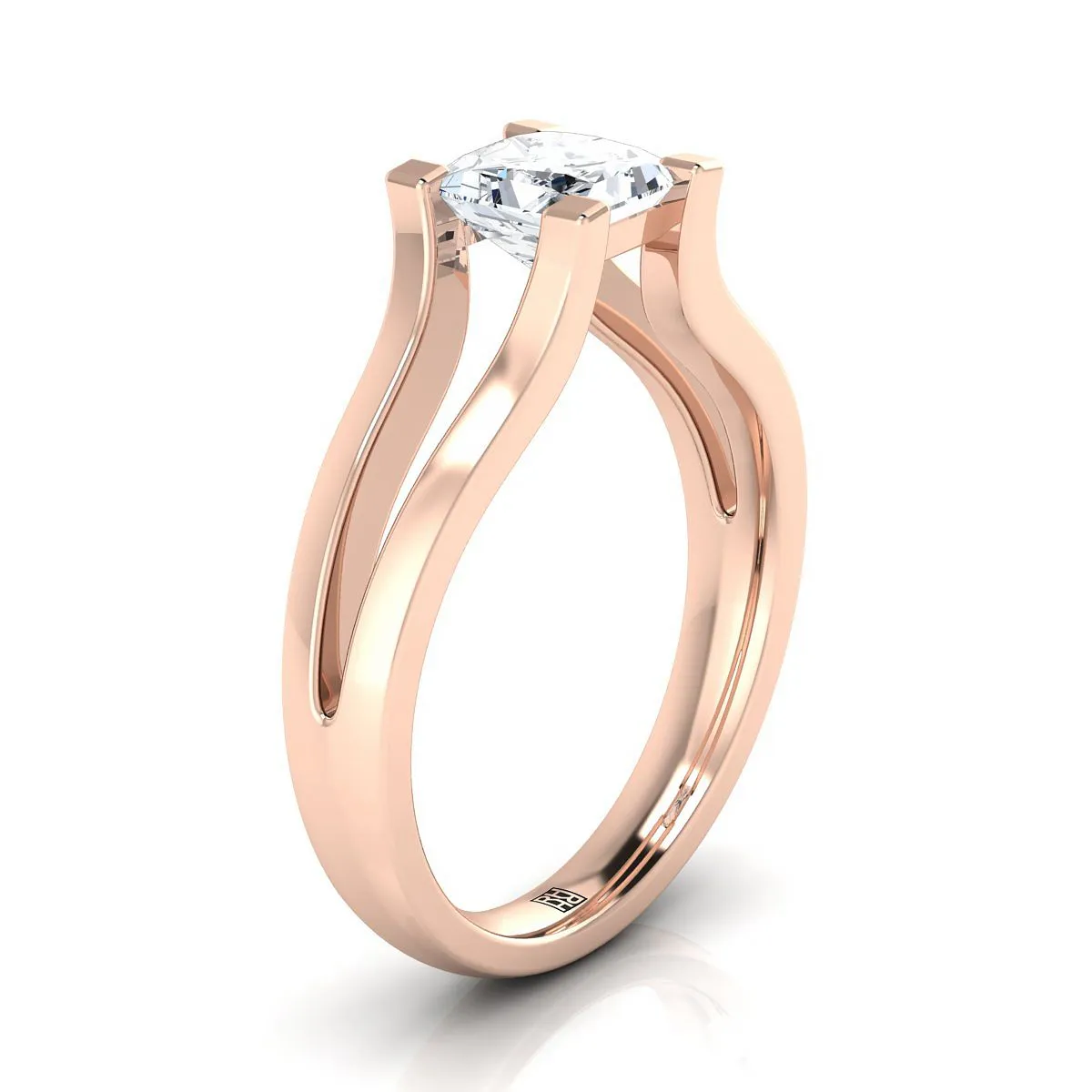 14K Rose Gold Princess Cut  Plain High Polish Split Shank Solitaire Engagement Ring