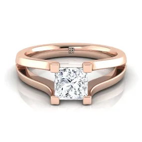 14K Rose Gold Princess Cut  Plain High Polish Split Shank Solitaire Engagement Ring