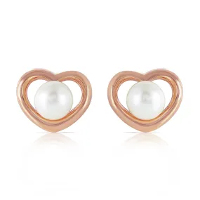 14K Solid Rose Gold Heartstud Earrings w/ Natural Pearls