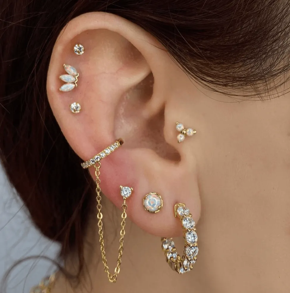 14k Three Opal Marquise Flat back Earring