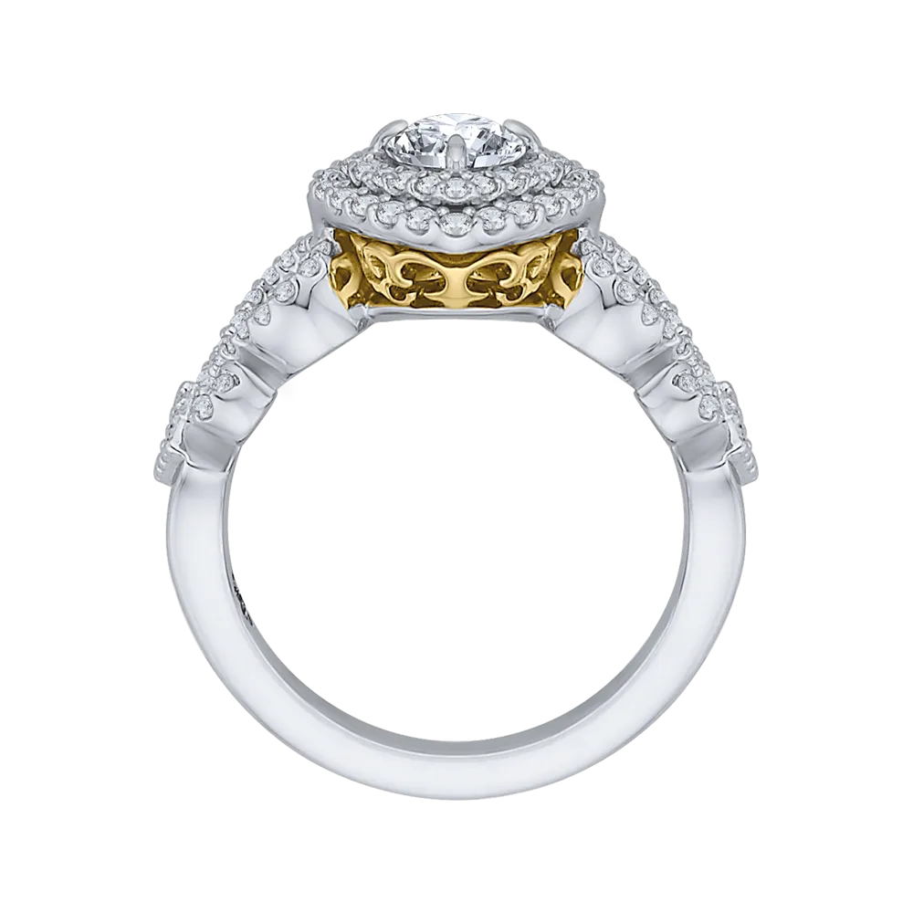 14K Two Tone Gold Round Diamond Double Halo Engagement Ring