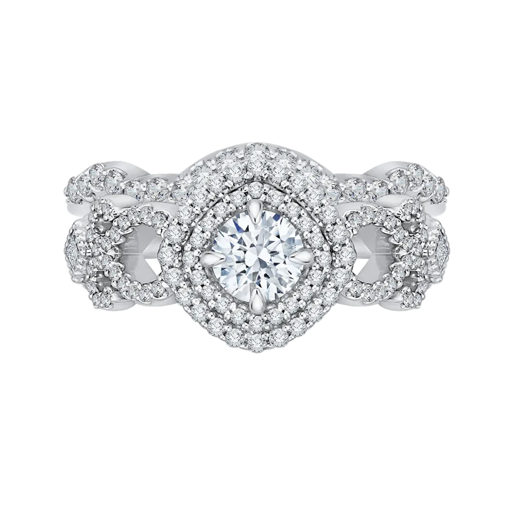 14K Two Tone Gold Round Diamond Double Halo Engagement Ring