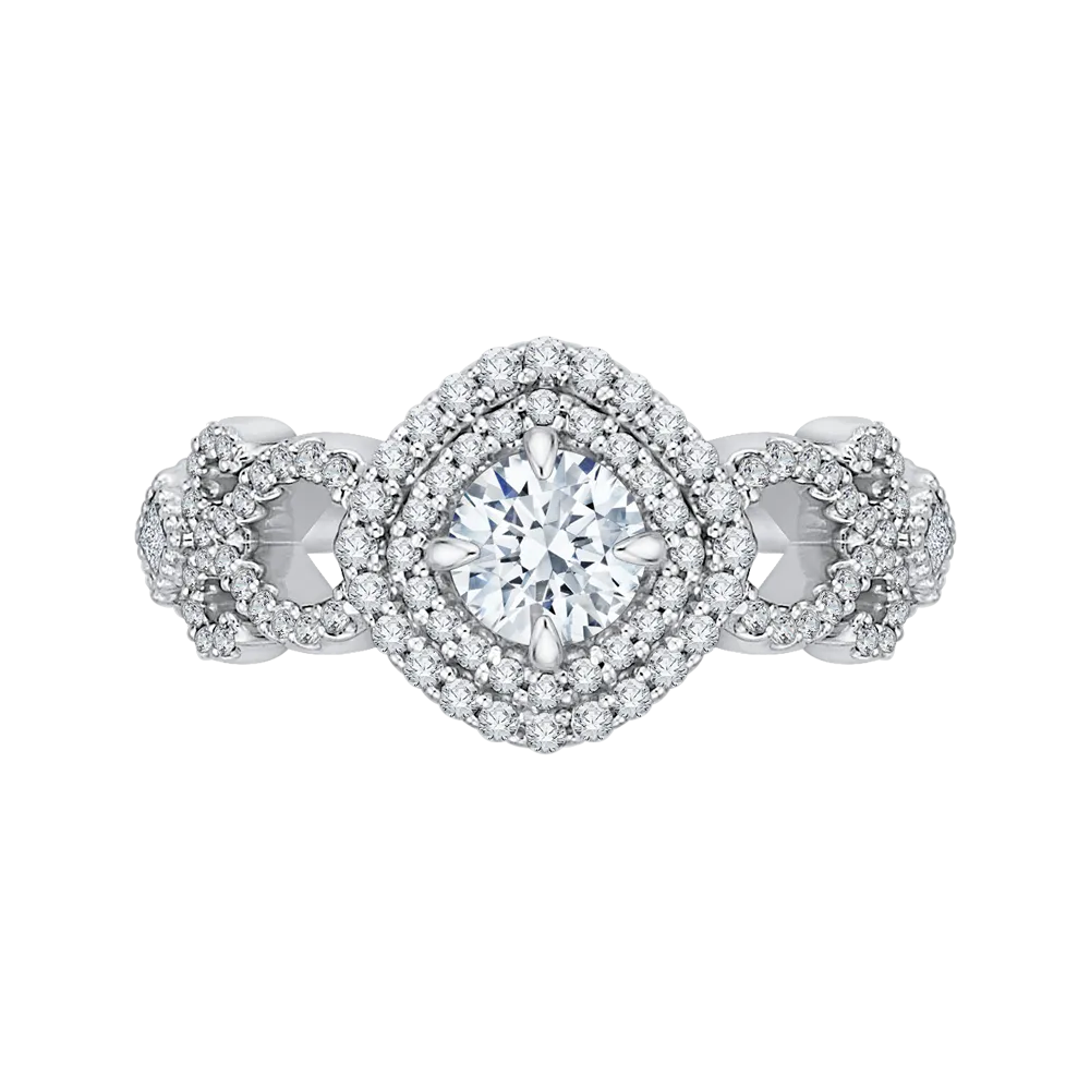 14K Two Tone Gold Round Diamond Double Halo Engagement Ring