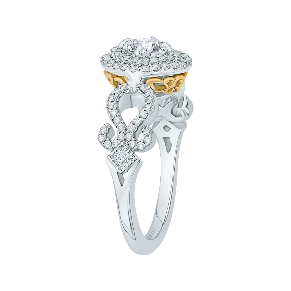 14K Two Tone Gold Round Diamond Double Halo Engagement Ring