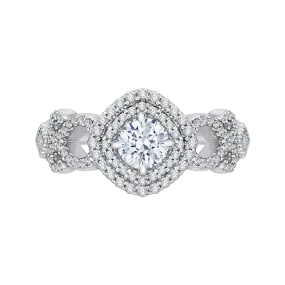 14K Two Tone Gold Round Diamond Double Halo Engagement Ring