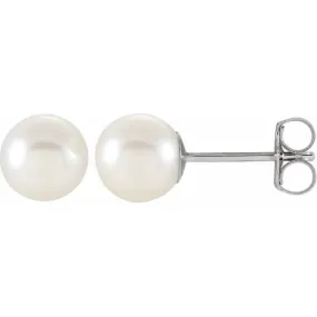 14K White 6-6.5 mm Cultured White Freshwater Pearl Earrings