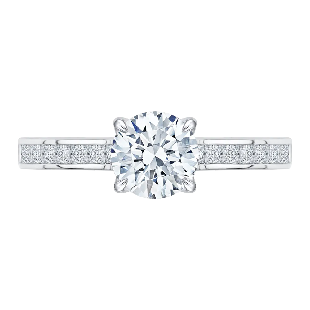 14K White Gold Cut Round Diamond Cathedral Style Engagement Ring (Semi Mount)